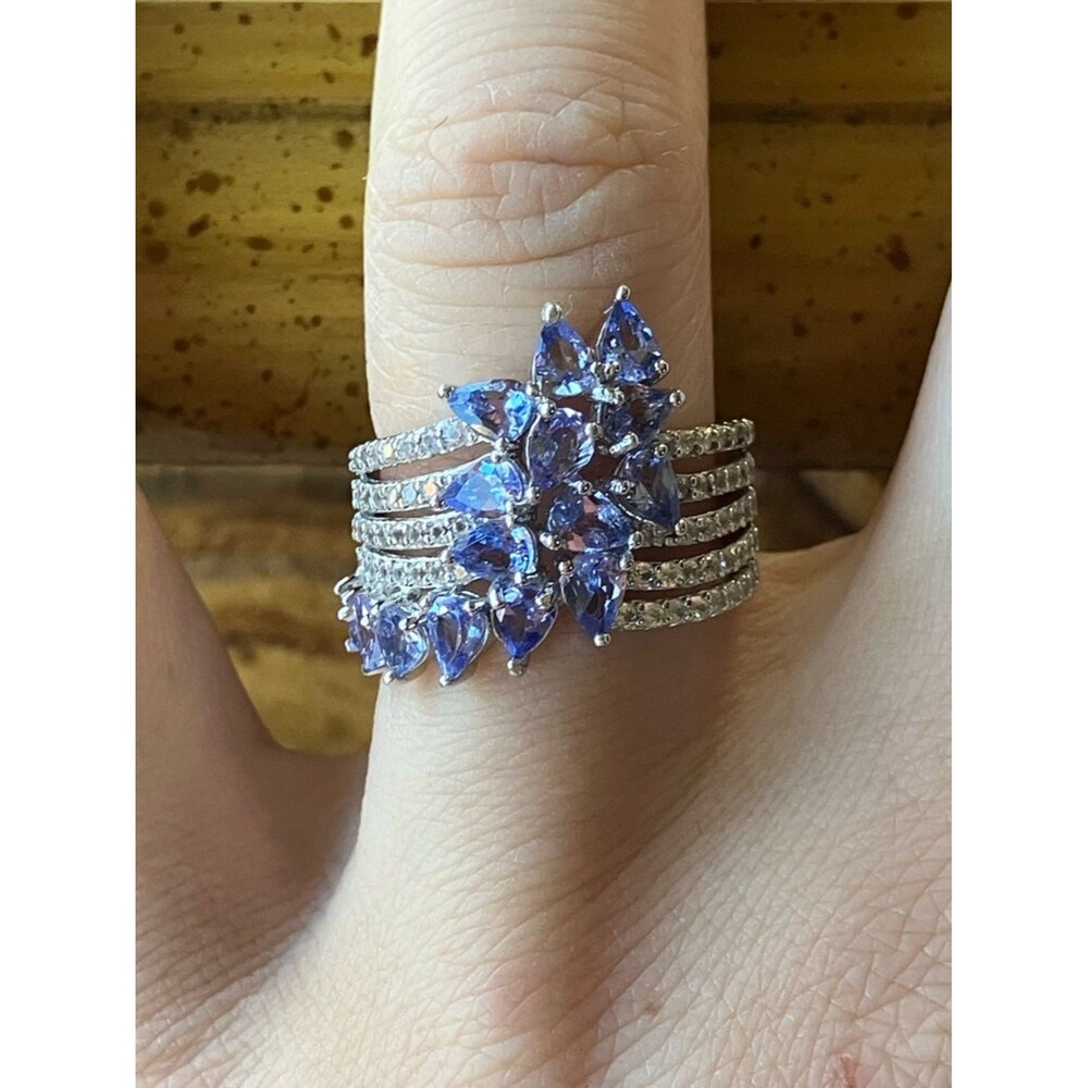 Natural Tanzanite Sterling Silver Cocktail Ring Size 6
